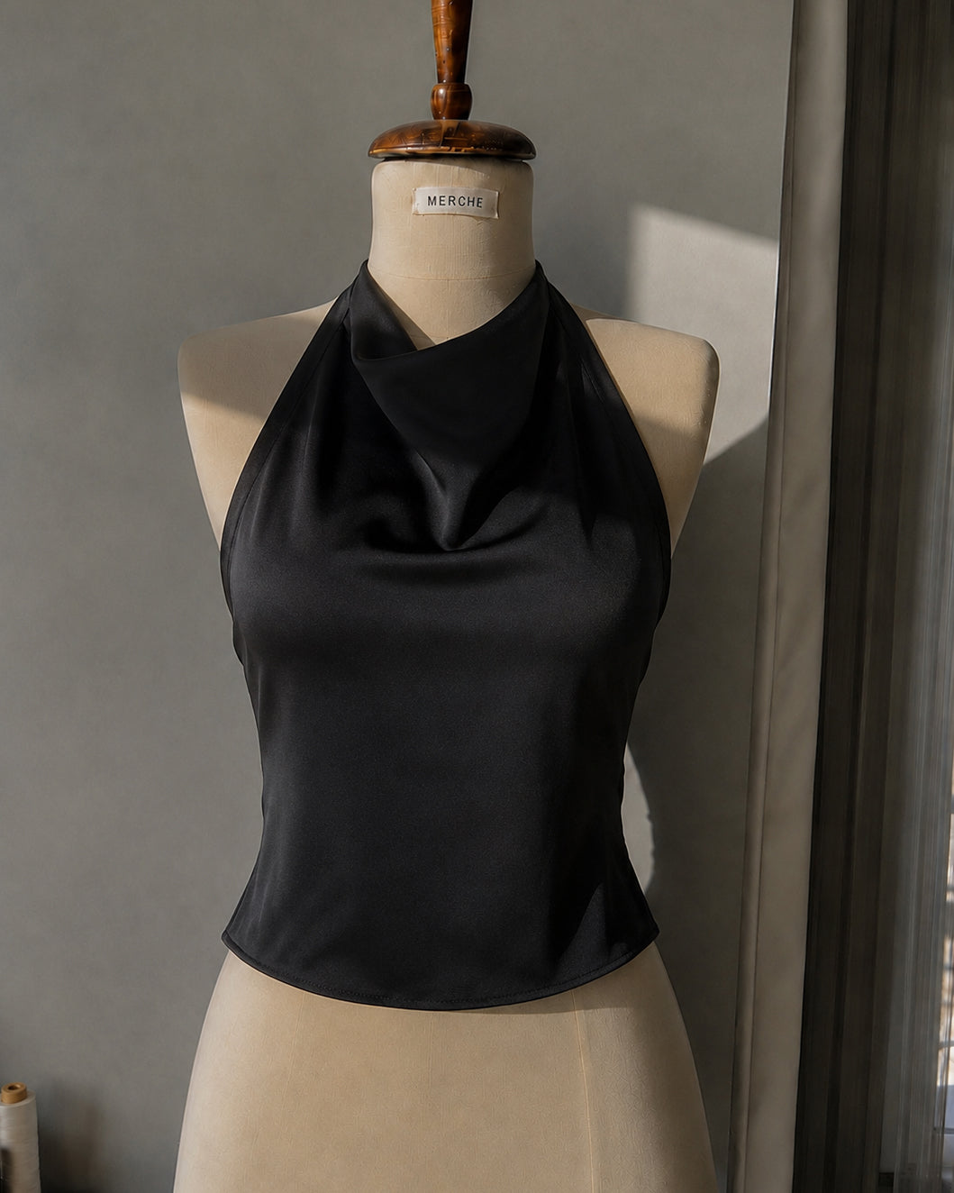 HIS GIRL FRIDAY OPEN-BACK SATIN BLACK TOP