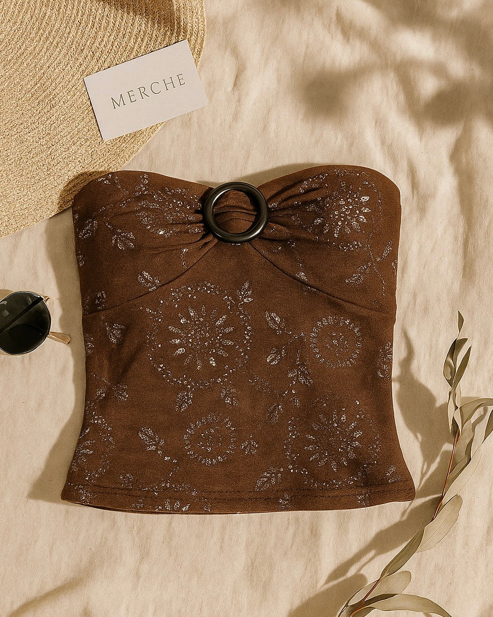 MY TRIBE BUCKLE FOILED BANDEAU TOP