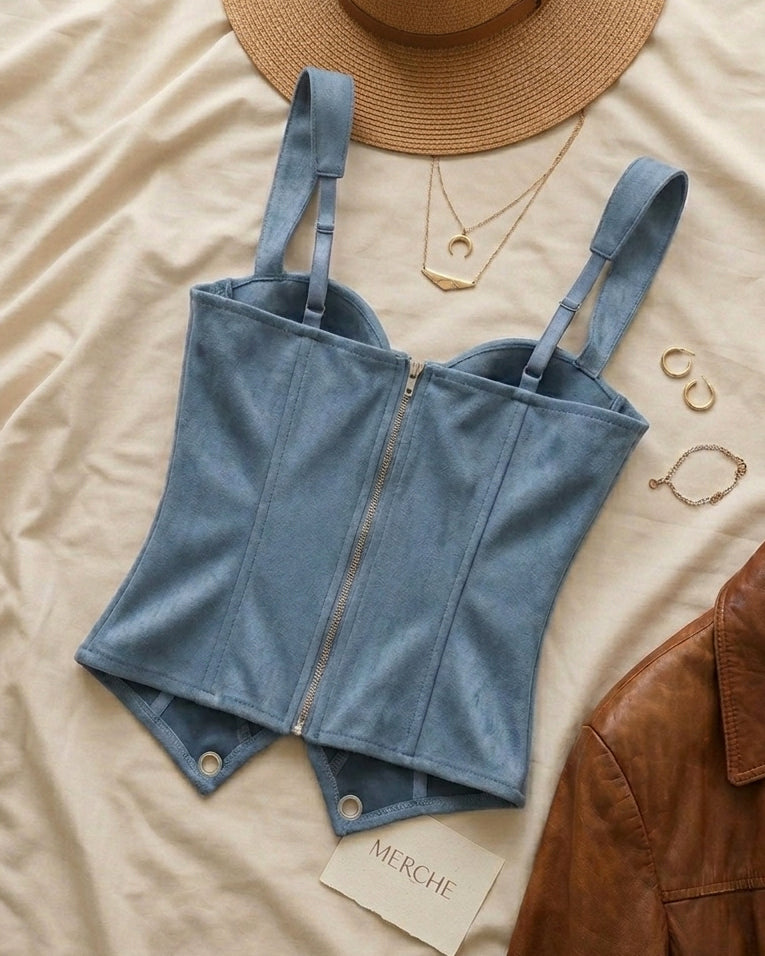 THE HEIRESS SUEDE LUXE POWDER BLUE CORSET