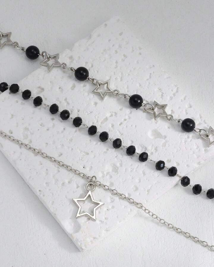 NOT JULIET BLACK BEADED LAYERED NECKLACE