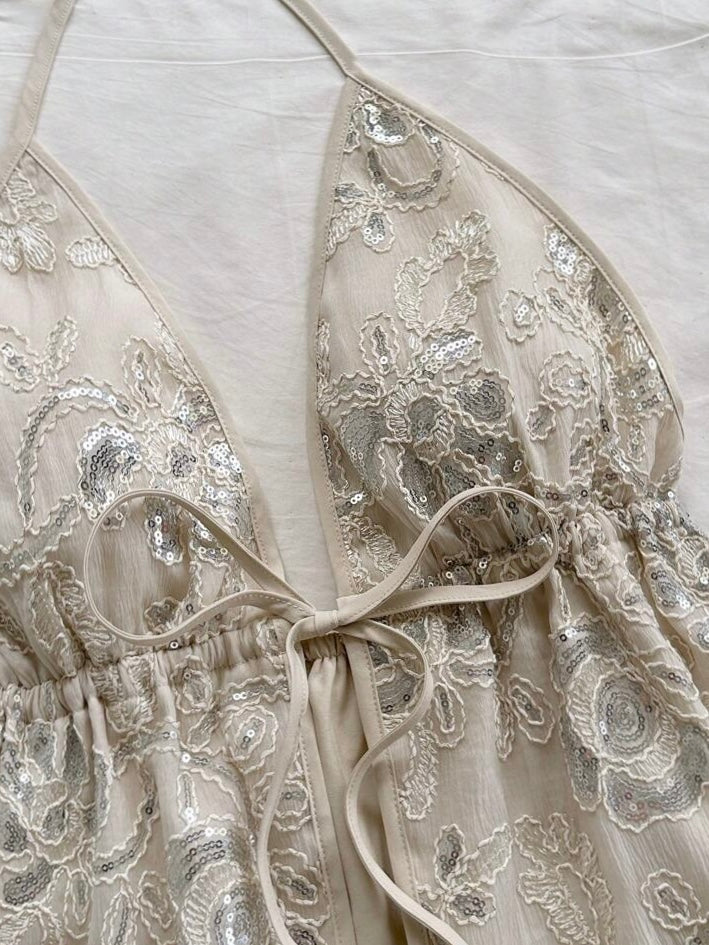 KEEP IT TOXIC EMBROIDERED HALTERNECK TOP