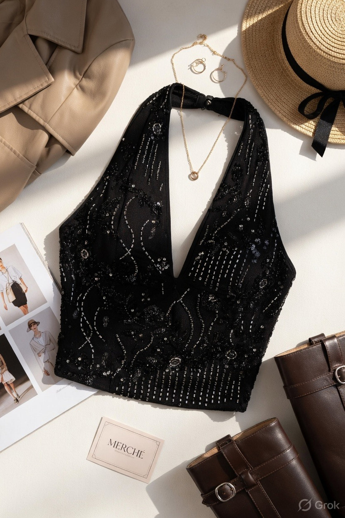 FUEL MY SASS EMBROIDERED BLACK HALTERNECK TOP