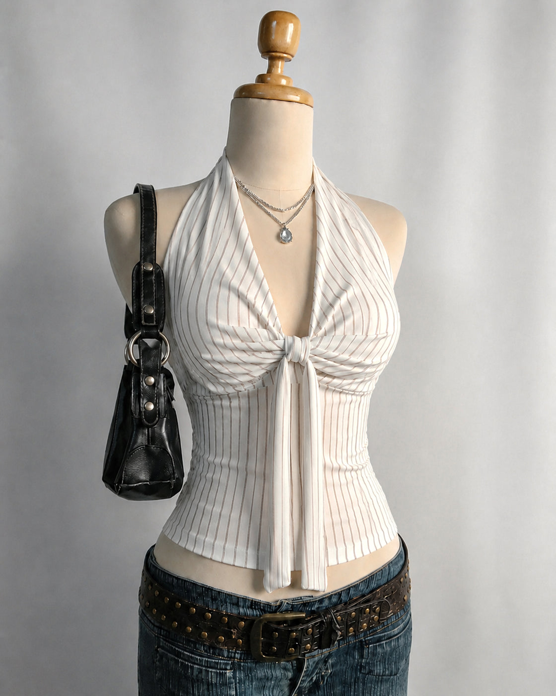 COMMITMENT ISSUES STRIPED BOW HALTERNECK TOP