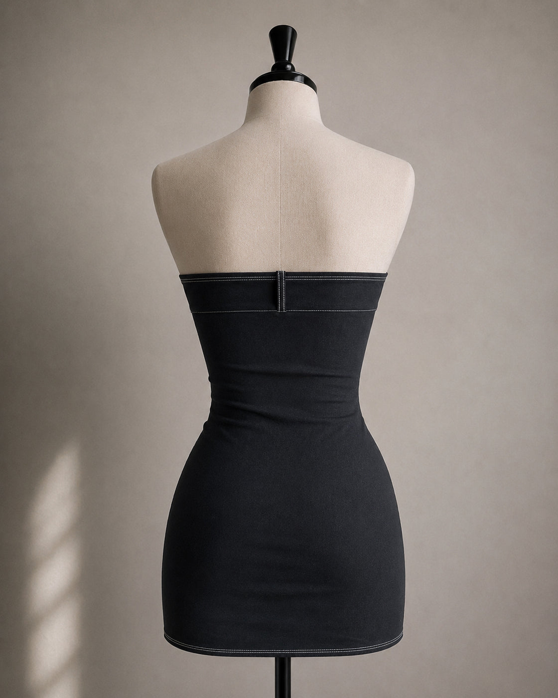 STRAIGHT FIRE FAUX DENIM CONTRAST STITCH BANDEAU DRESS