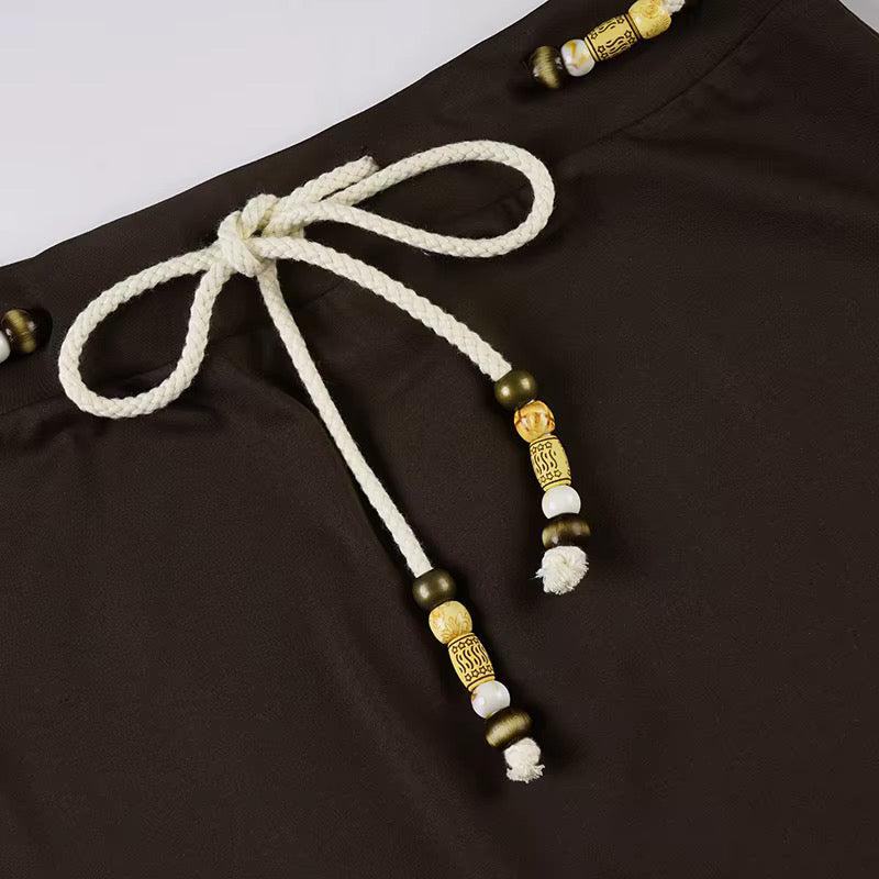 PARADISE BEACH BEADED LUXE BROWN MAXI SKIRT