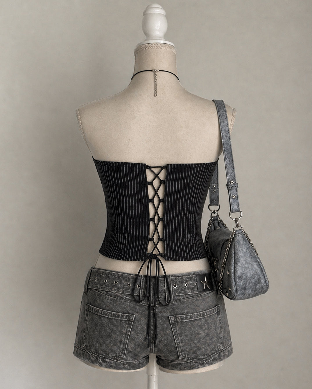 PURE FIRE PINSTRIPE PADDED LACEY CORSET