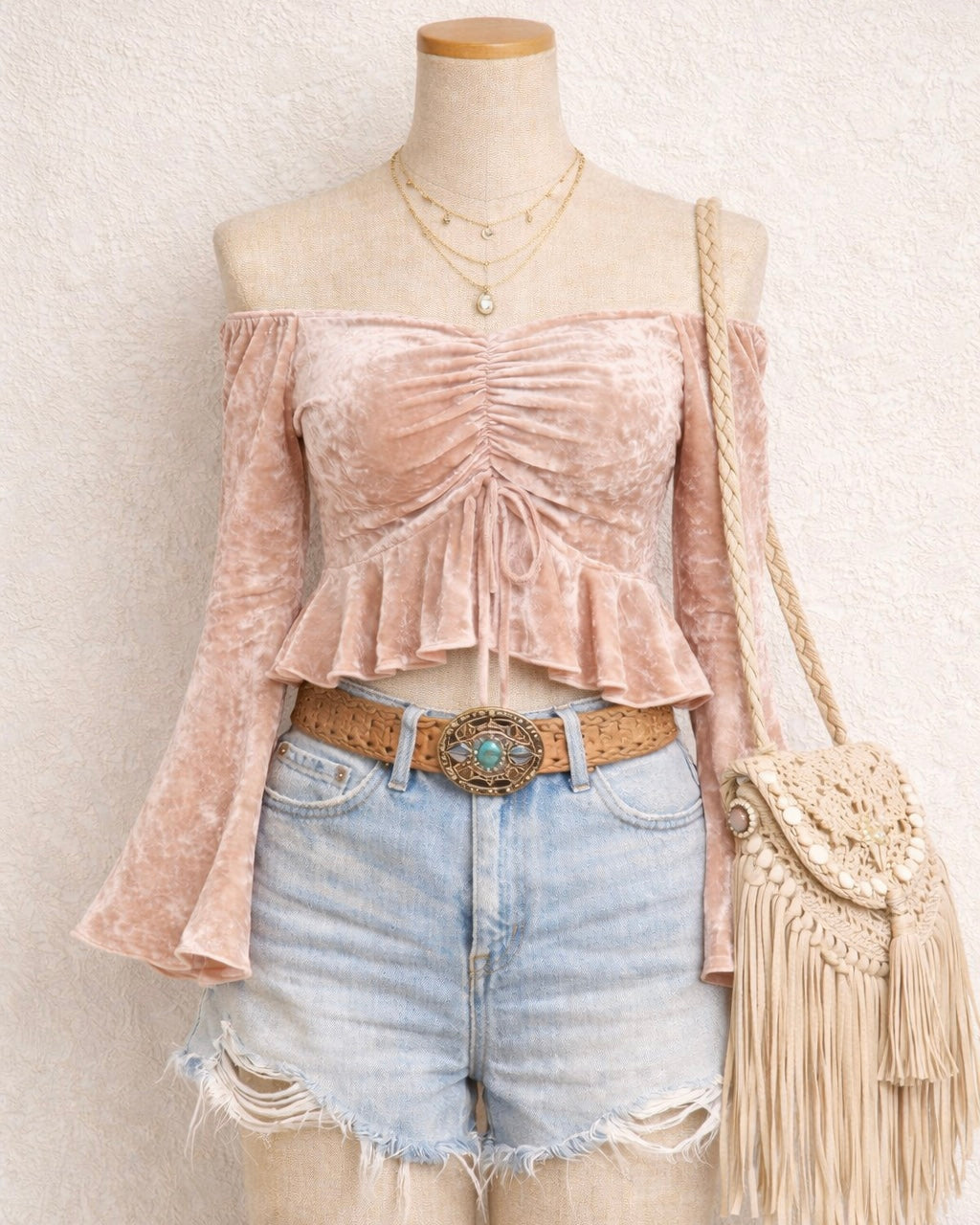 BRAT WITH TASTE VELOUR OFF-SHOULDER TOP