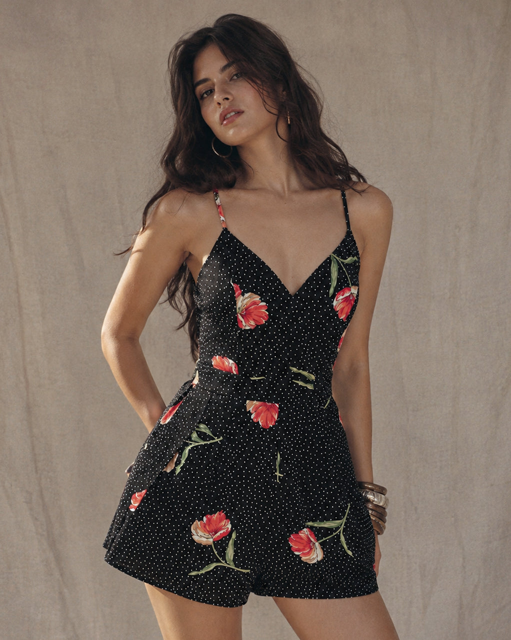 SUMMER’S GIRL TIE-BACK POLKA FLORAL PLAYSUIT