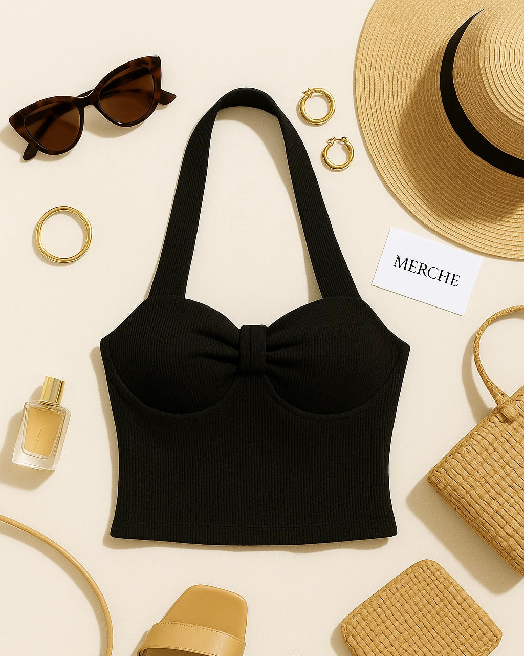 GODDESS ALERT PADDED BLACK HALTERNECK TOP