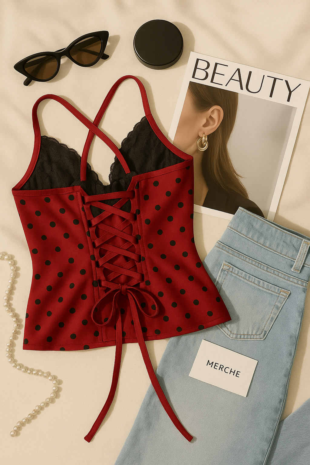 PALM SPRINGS PADDED CROSSBACK RED POLKA TOP