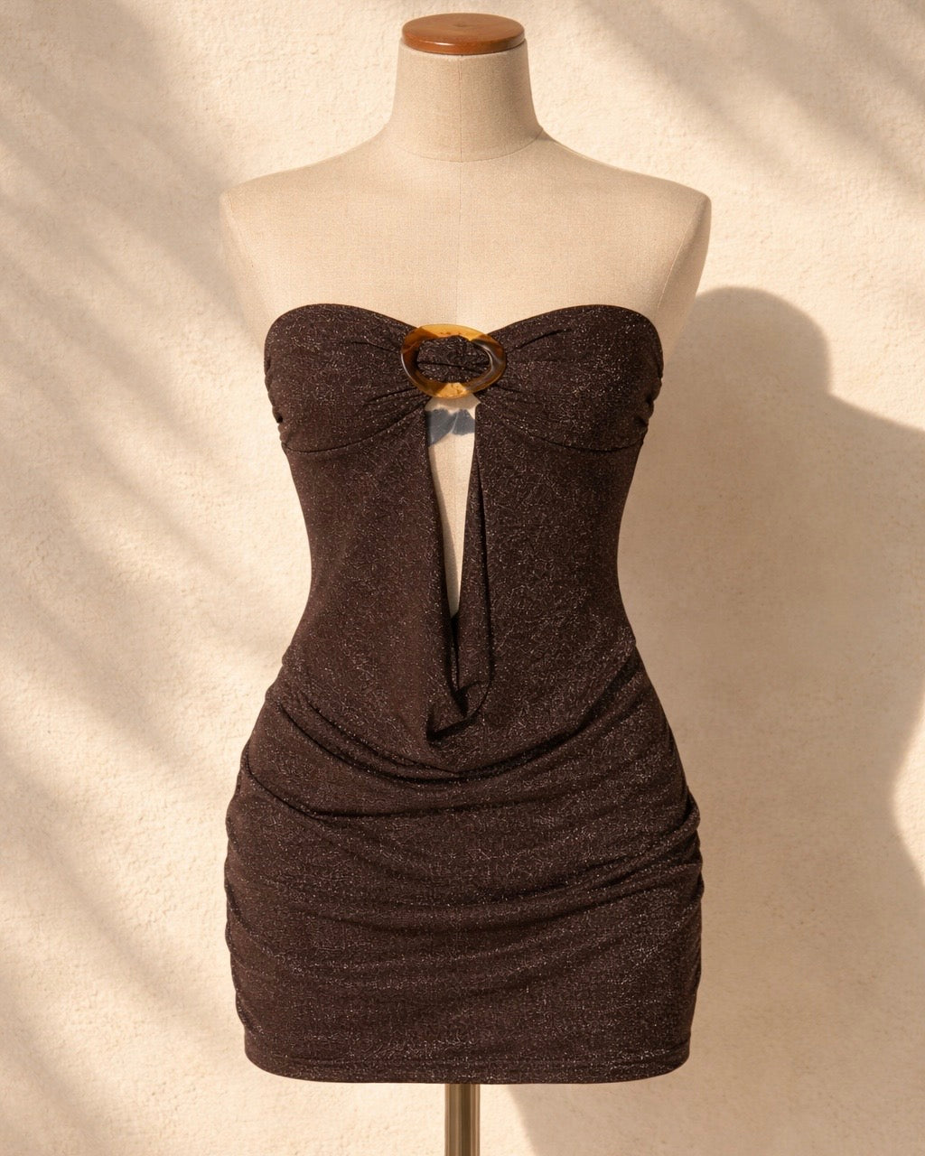 SPICY KARMA SHIMMER BUCKLE BANDEAU MINI DRESS