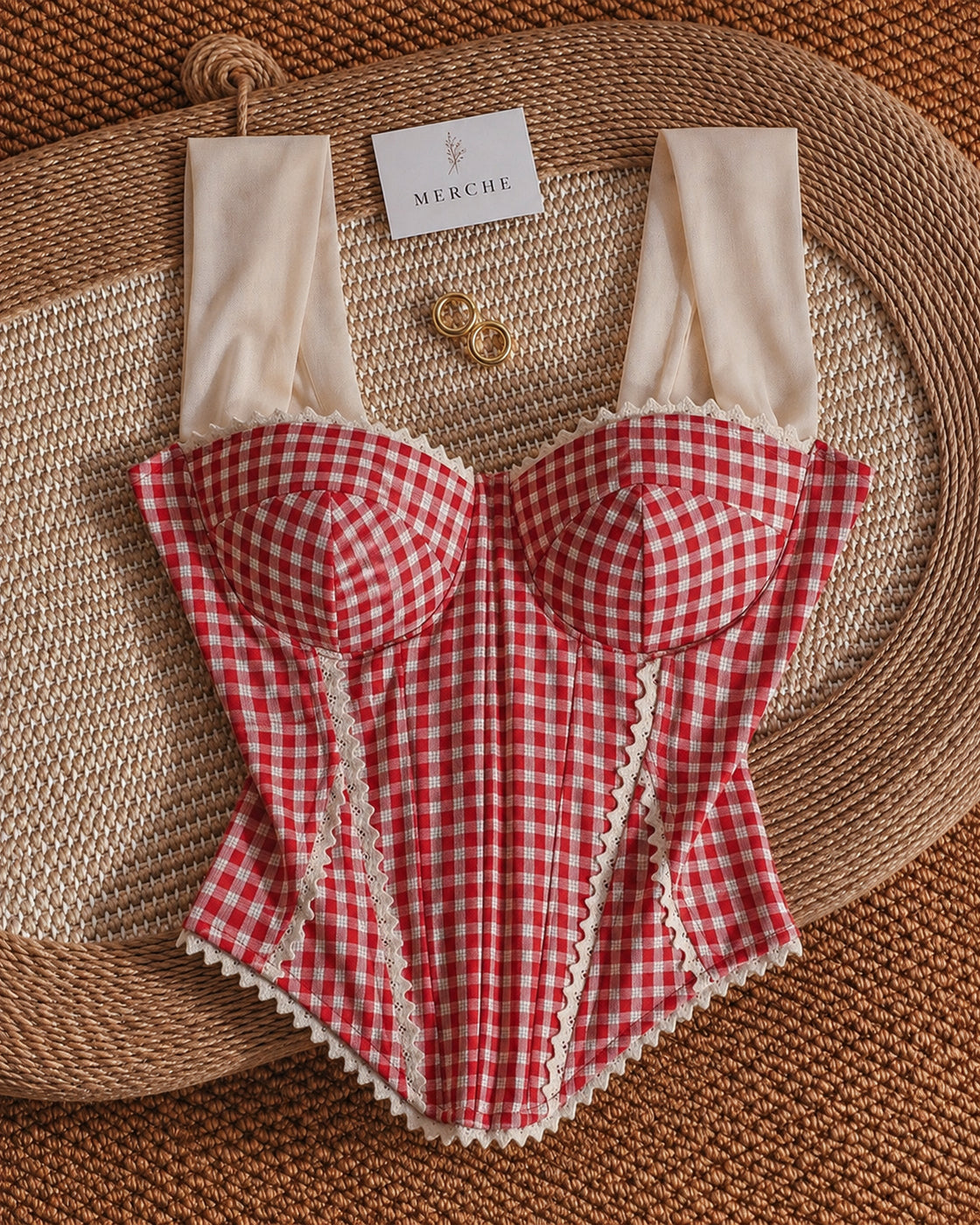 DO ME A FAVOUR GINGHAM LACE TRIM DETAIL CORSET