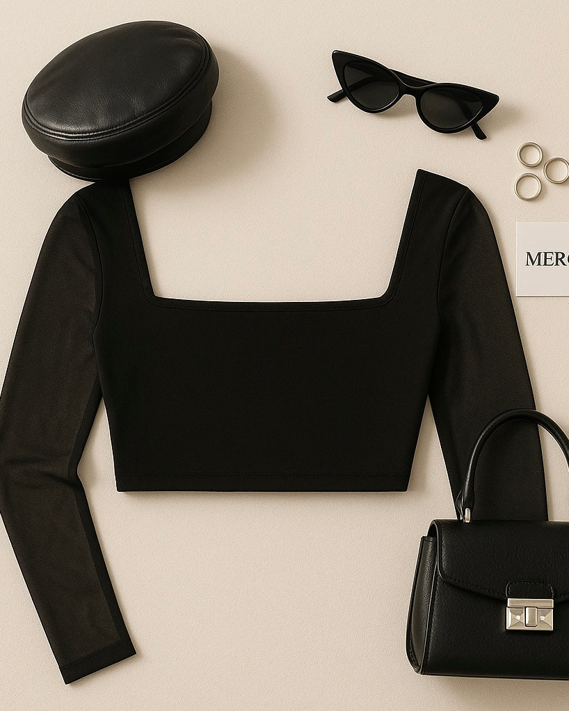 DOMINATING GIRL SHEER SLEEVE HOOK-EYE TOP