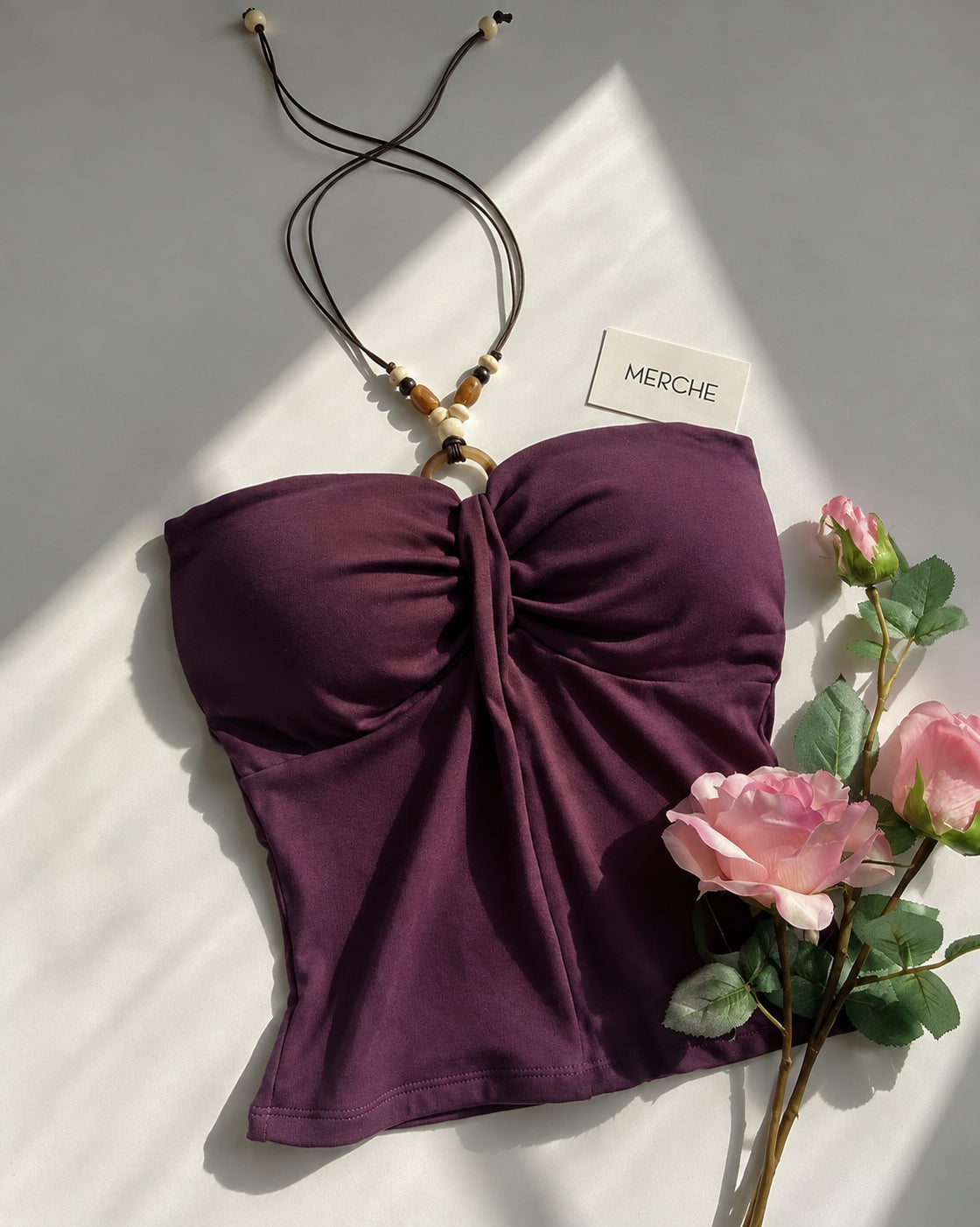 BOHO ROUTE PADDED BEADED TIE-UP BANDEAU TOP