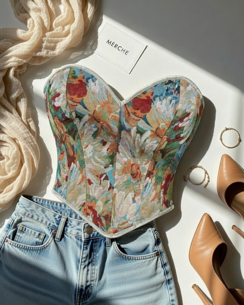 ITALIAN MOON WATERCOLOUR JACQUARD CORSET