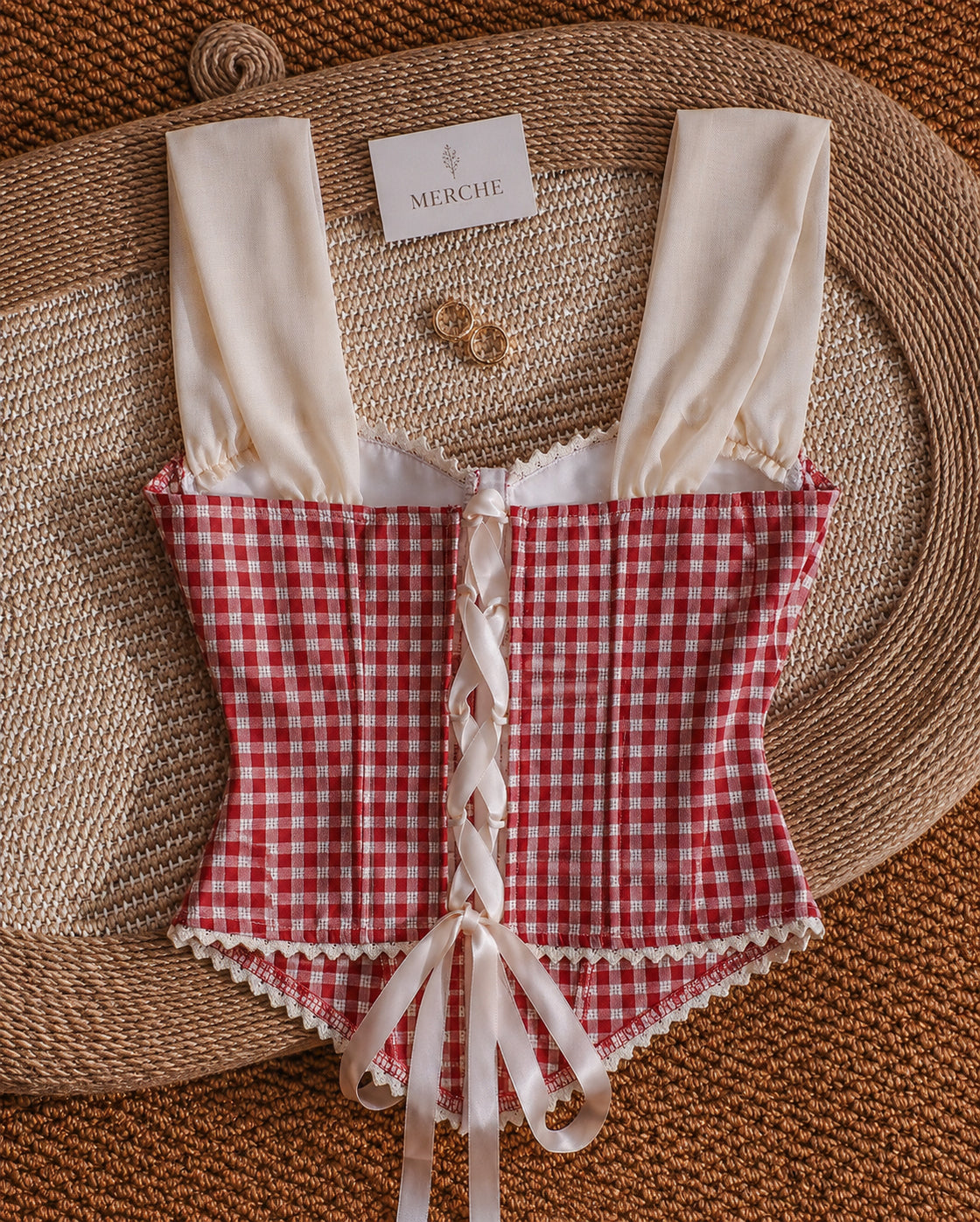 DO ME A FAVOUR GINGHAM LACE TRIM DETAIL CORSET