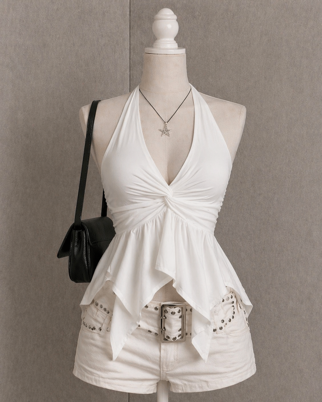 MYKONOS CALLING WHITE TWISTED HALTERNECK TOP