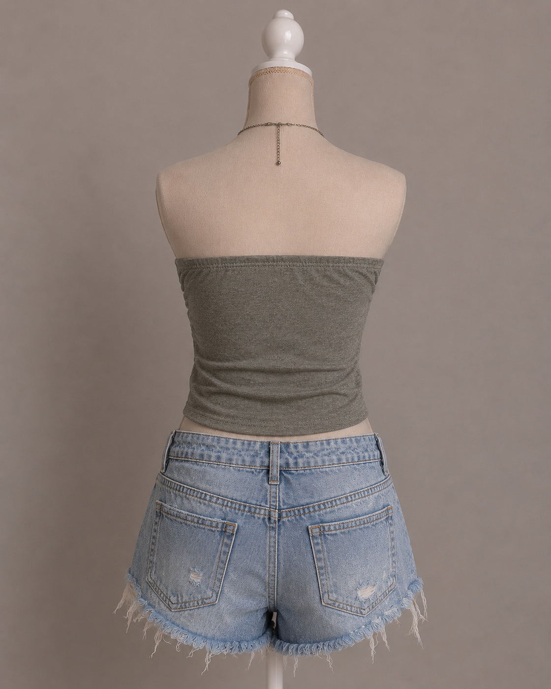BUTTERFLIES AND EGO PADDED SEQUIN GREY BANDEAU TOP