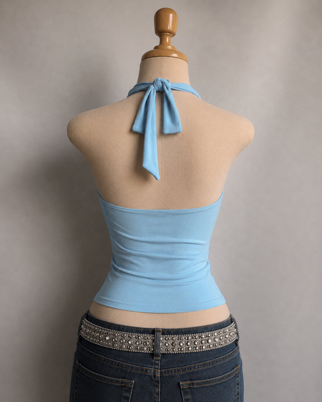 SILVER SCREEN GLAMOUR BLUE HALTERNECK TOP