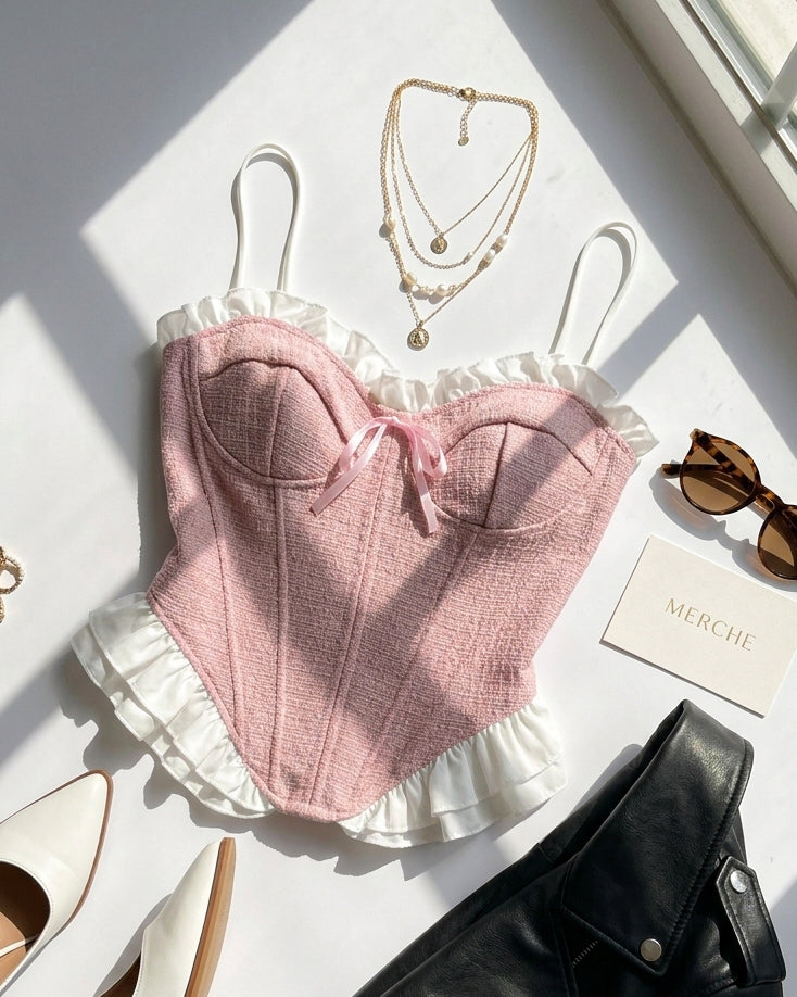 PRETTY WINS TWEED BLUSH BONING CORSET