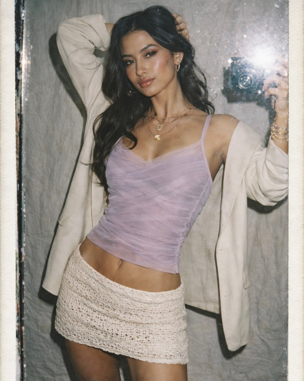 WINGS OF MINE MESH DRAPE PURPLE CAMI TOP