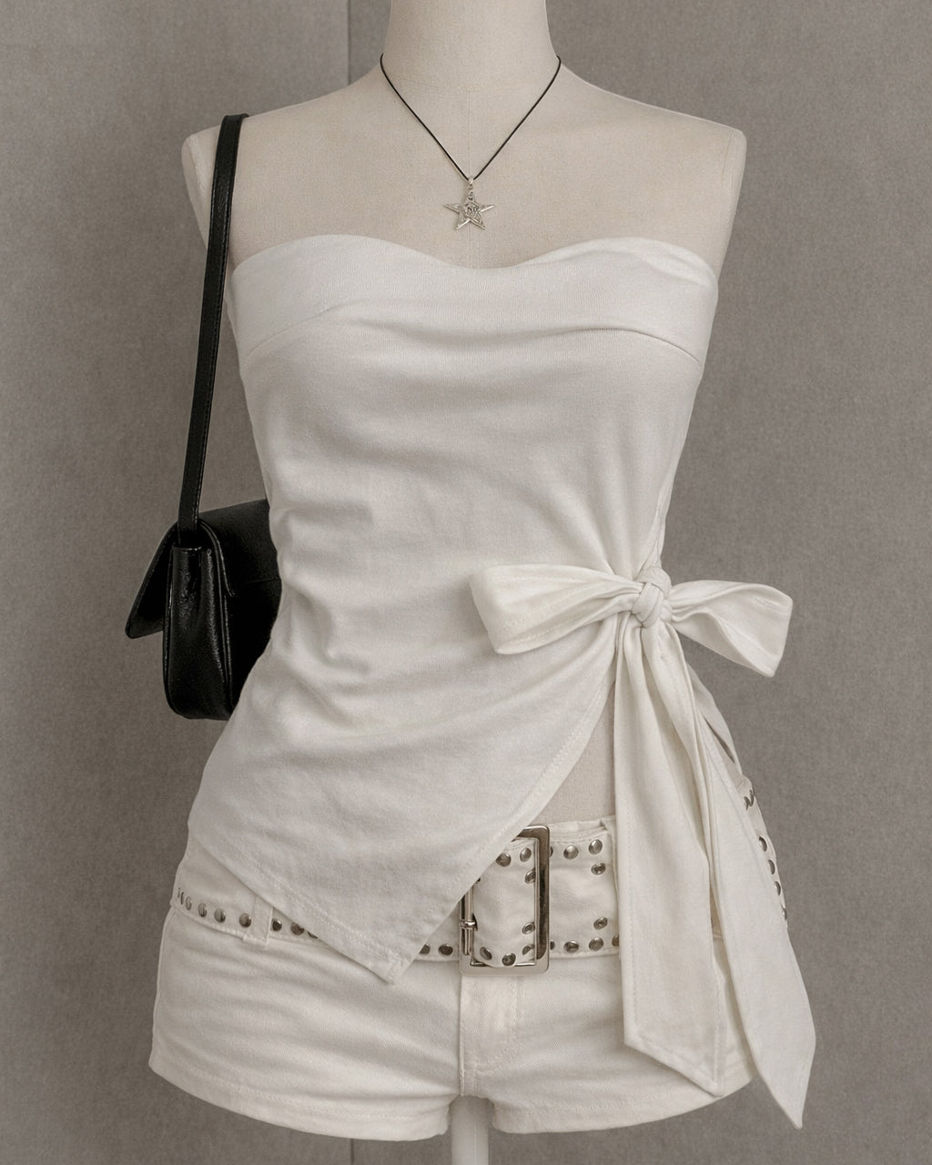 SLIGHTLY TOXIC PADDED BOW-TIE ASYMMETRICAL WHITE BANDEAU TOP