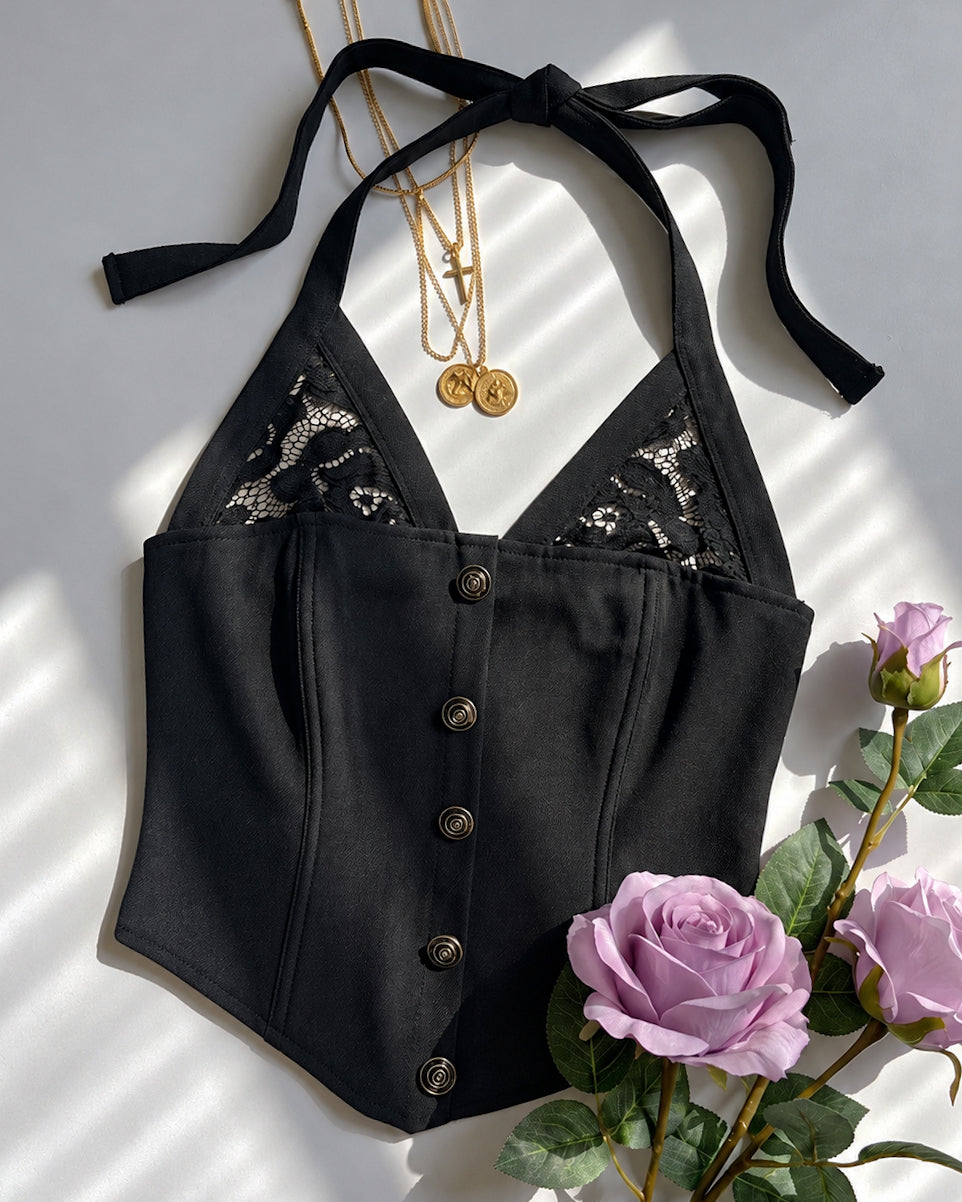 PROTEST WITH ME LUXE BLACK HALTERNECK TOP