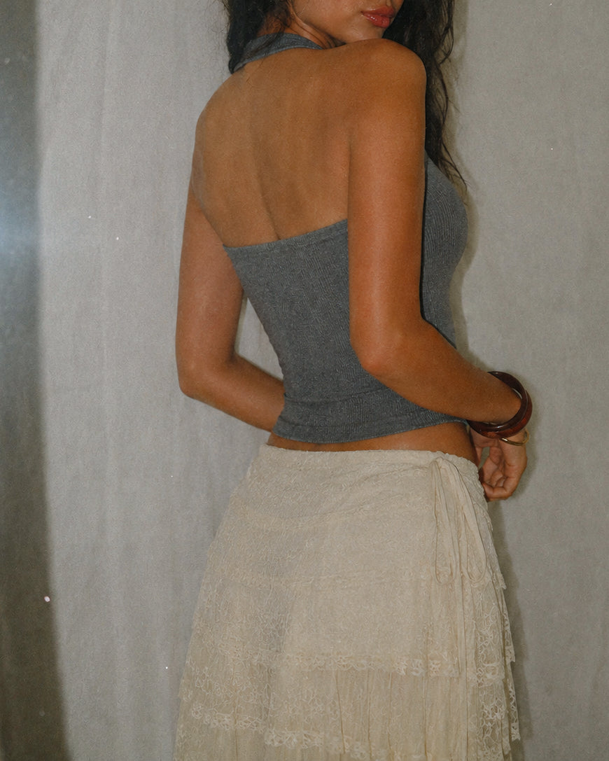 PEOPLE PLEASER PADDED GREY HALTERNECK TOP