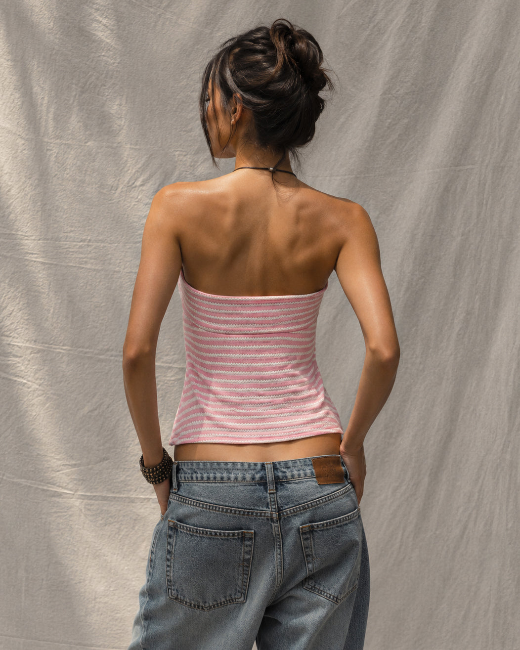 TROUBLEMAKER KNITTED PINK BANDEAU TOP