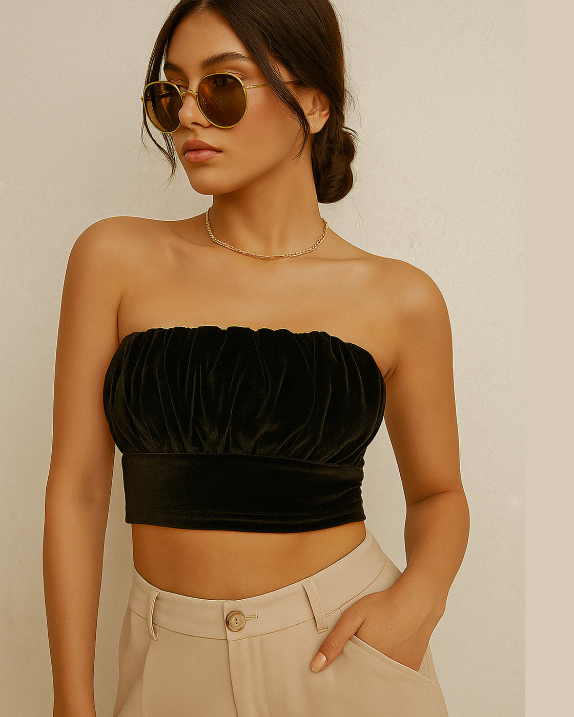 VALLEY GIRL VELOUR BANDEAU TOP