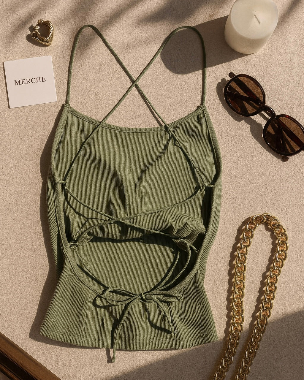 FAKE IT PADDED CROSSBACK OLIVE TOP