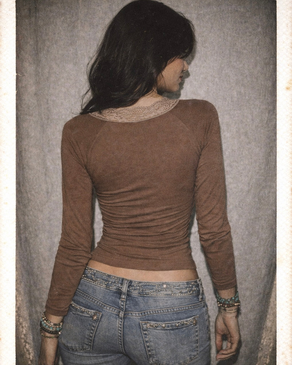 SINGLES ERA BROWN LACEY TOP
