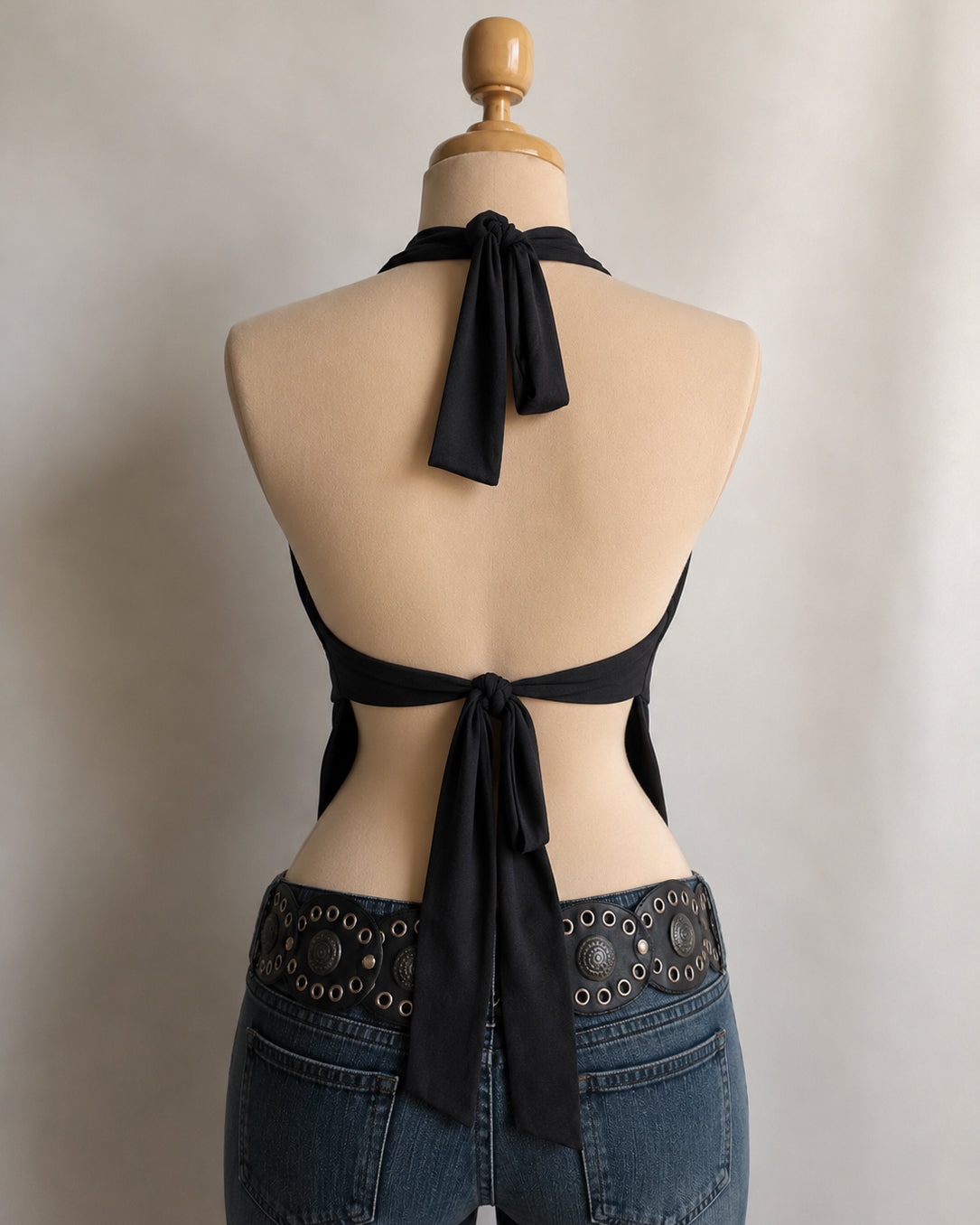 CREW TALK DRAPED BUCKLE TIE-BACK TOP