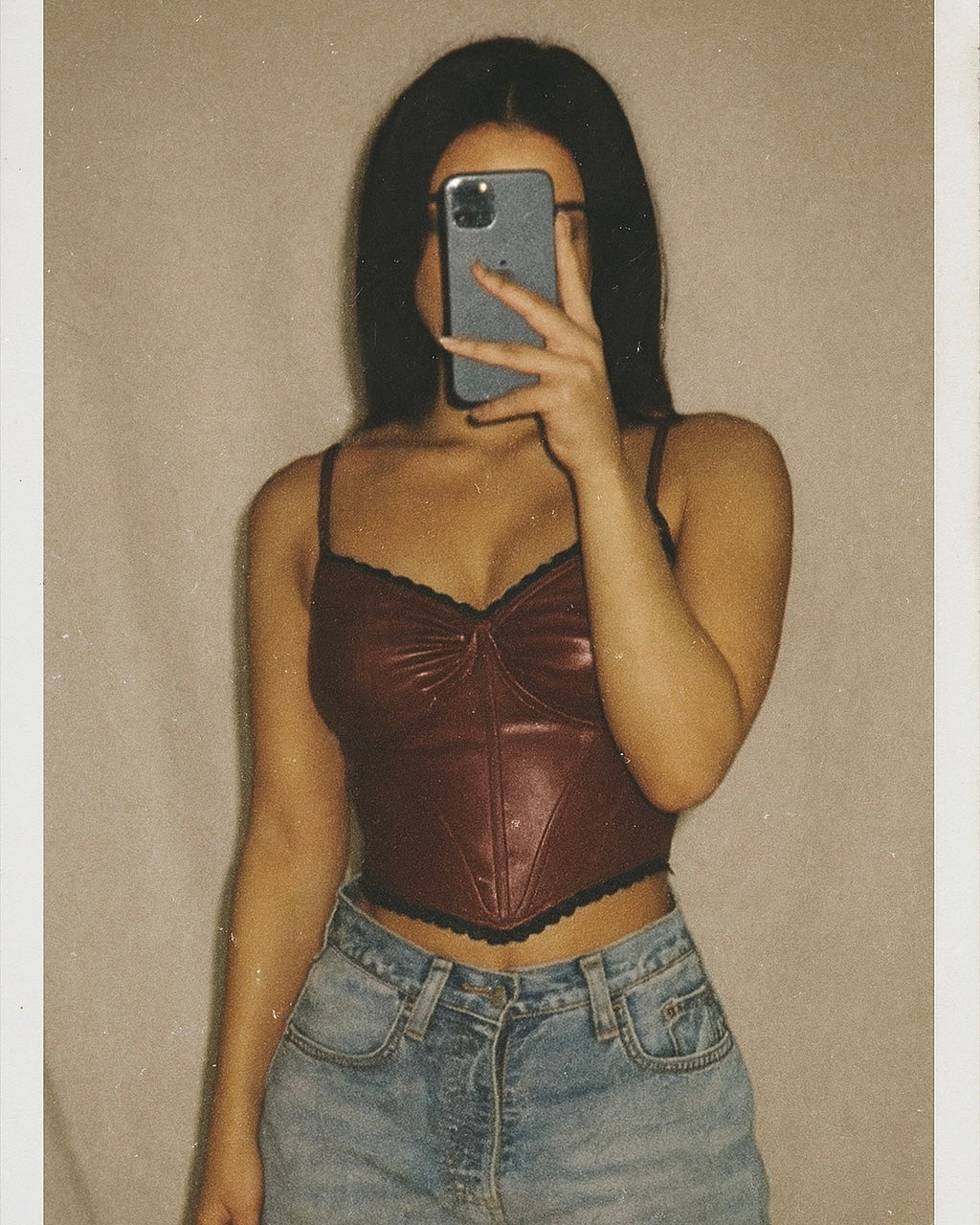 OLD LOVERS BURGUNDY FAUX LEATHER TOP