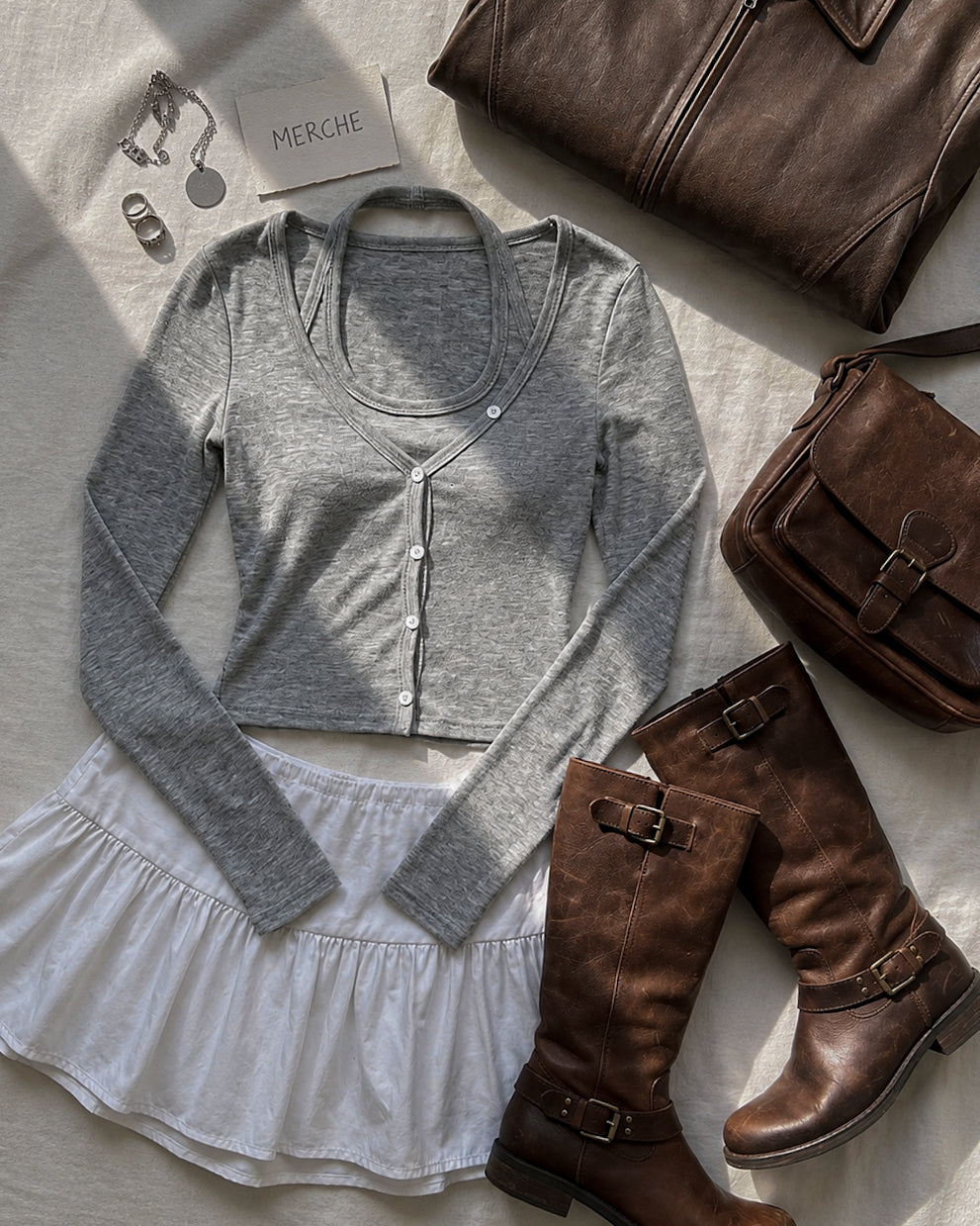 FAITHFULLY YOURS LAYERED GREY BUTTONED-UP TOP