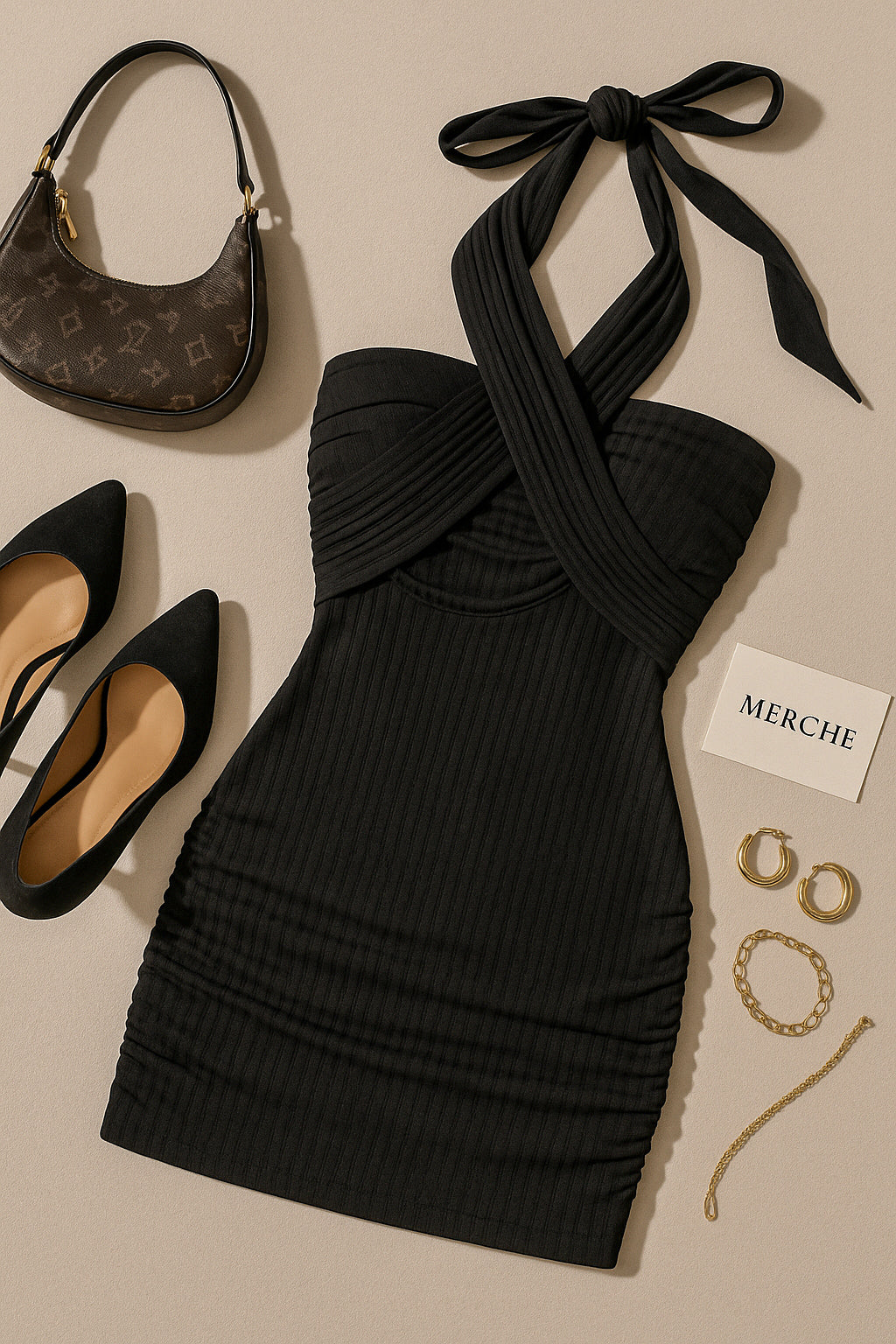 GENIE MAGIC BLACK HALTERNECK DRESS