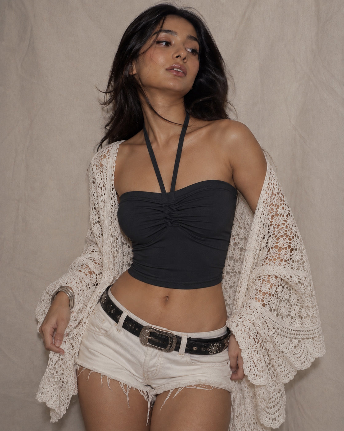 CREME DE LA CREME BLACK TIE-UP TOP