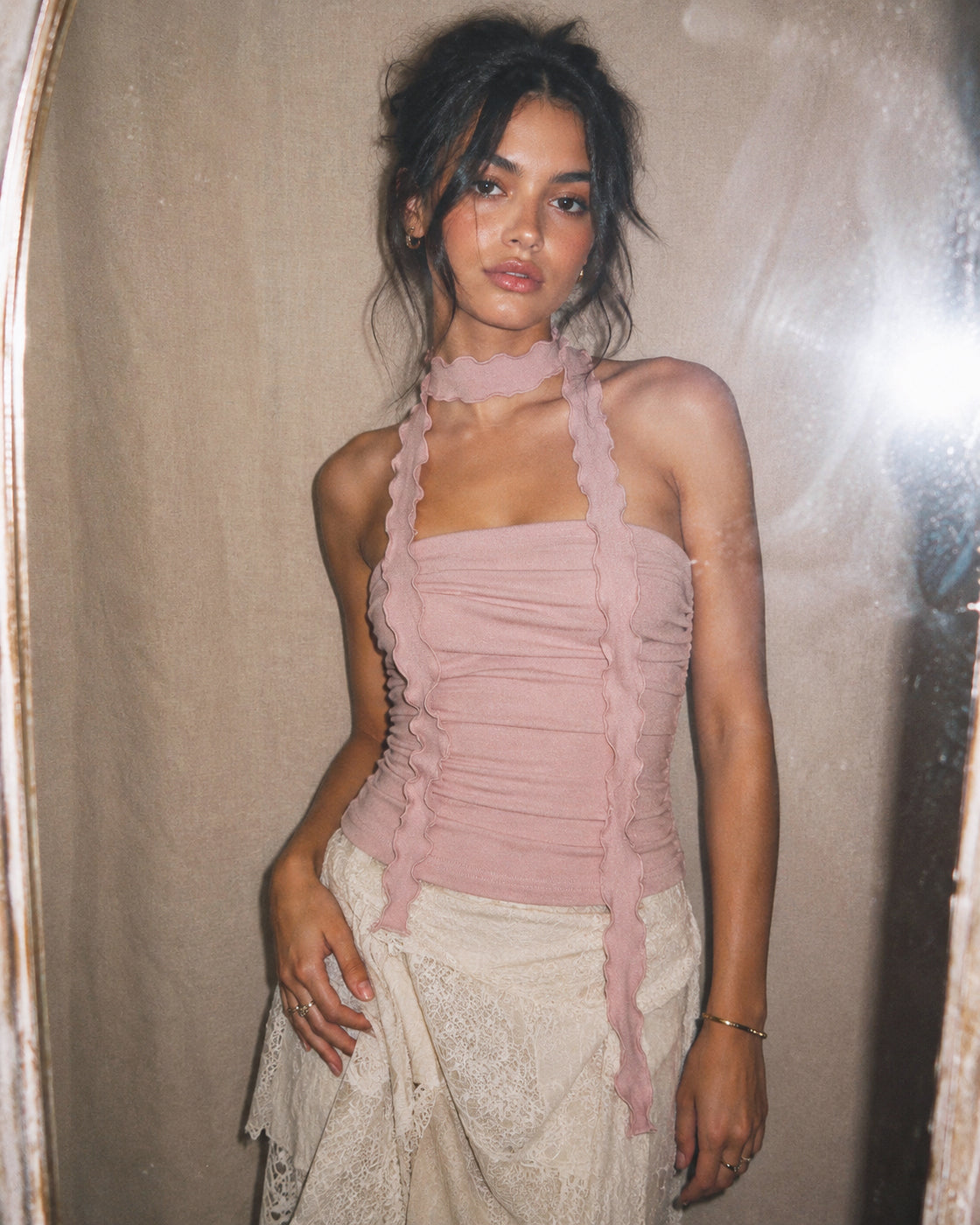 SHORE AND TAN SCARE DETAIL DUSTY ROSE BANDEAU TOP