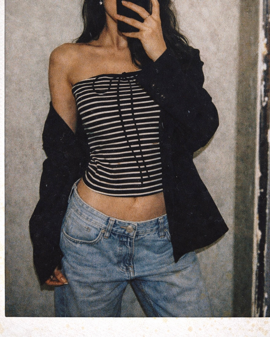 LINES DONT LIE PADDED STRIPED BANDEAU TOP