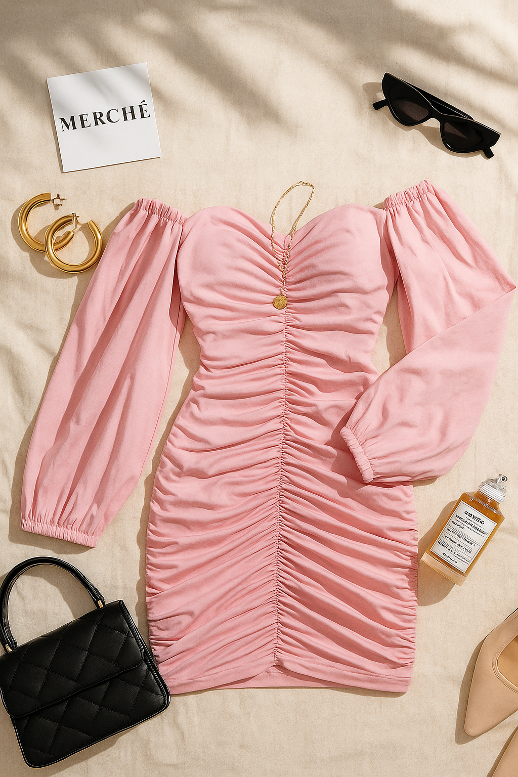 PAINT THE TOWN PINK RUCHED DRESS