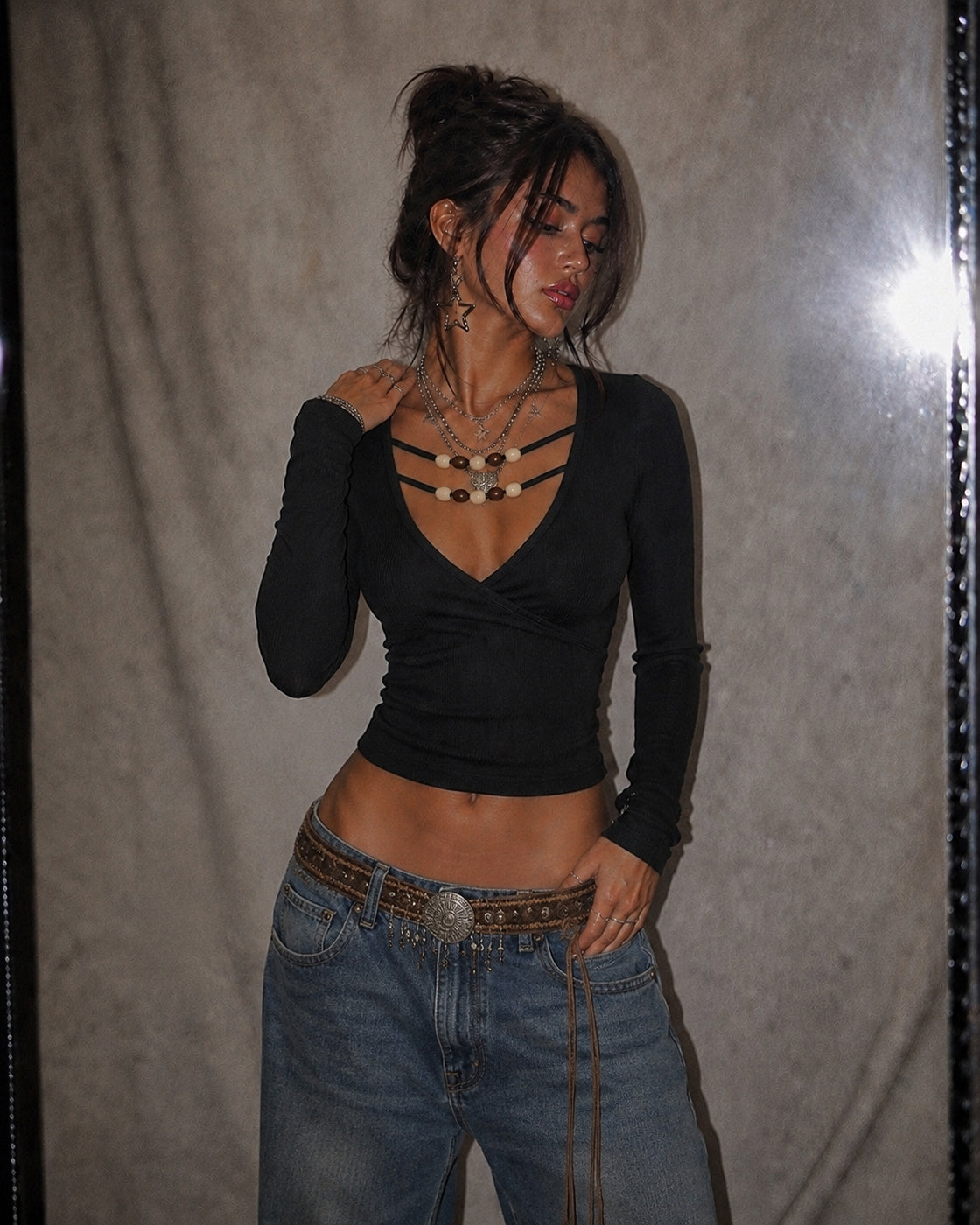 COLLEGE CRUSH BEADED RIBBED LUXE BLACK TOP