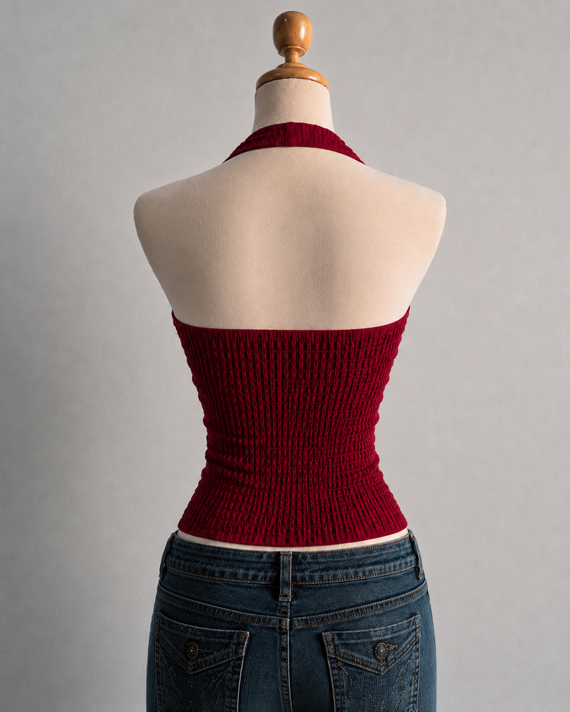 FUEL MY SASS EMBROIDERED DEEP RED HALTERNECK TOP