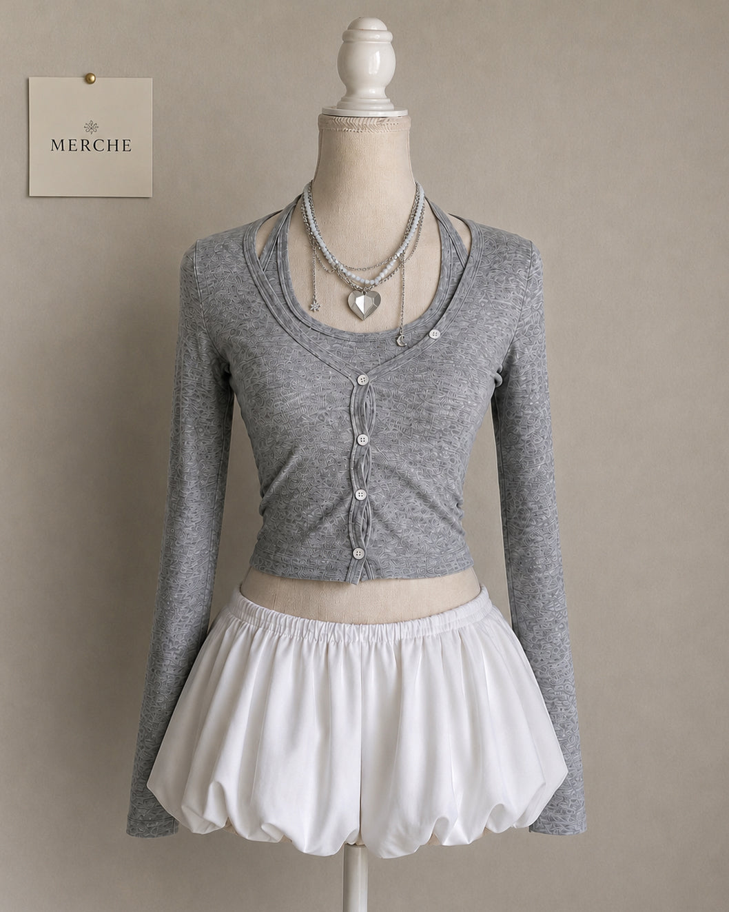 FAITHFULLY YOURS LAYERED GREY BUTTONED-UP TOP