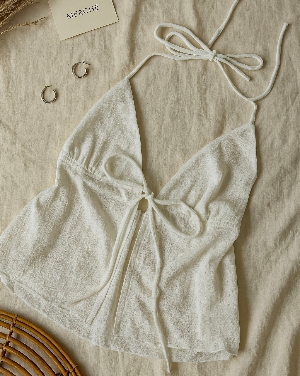 SAVAGE GIRL WHITE TEXTURED HALTERNECK TOP