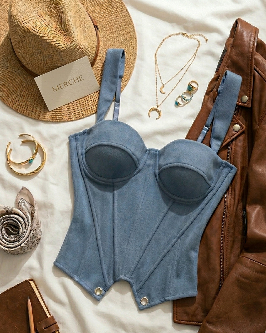 THE HEIRESS SUEDE LUXE POWDER BLUE CORSET