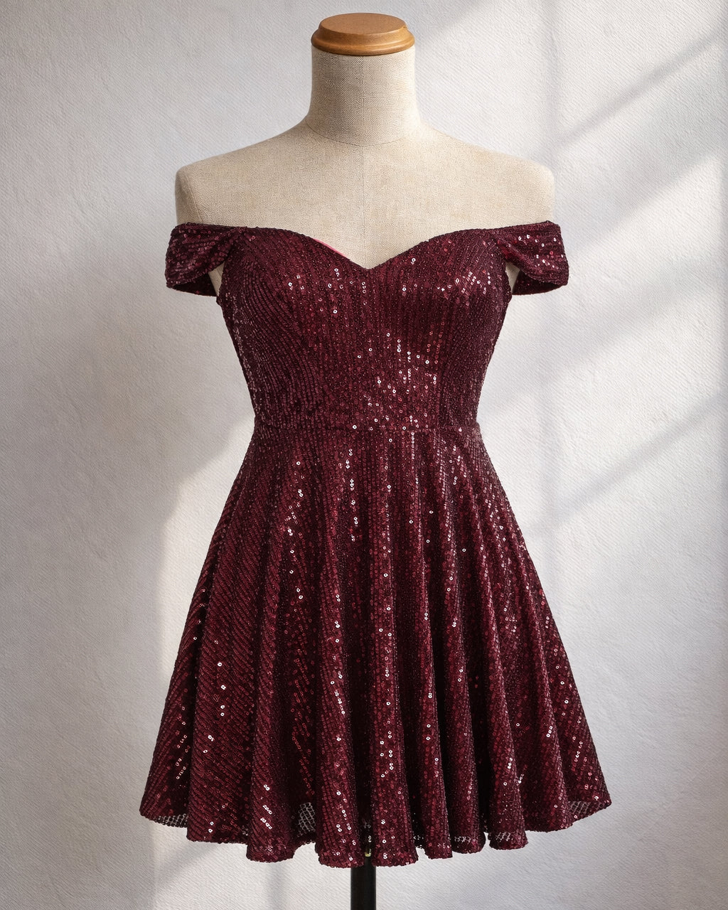 FOOLS IN LOVE SEQUIN EMBELLISHED BARDOT DRESS
