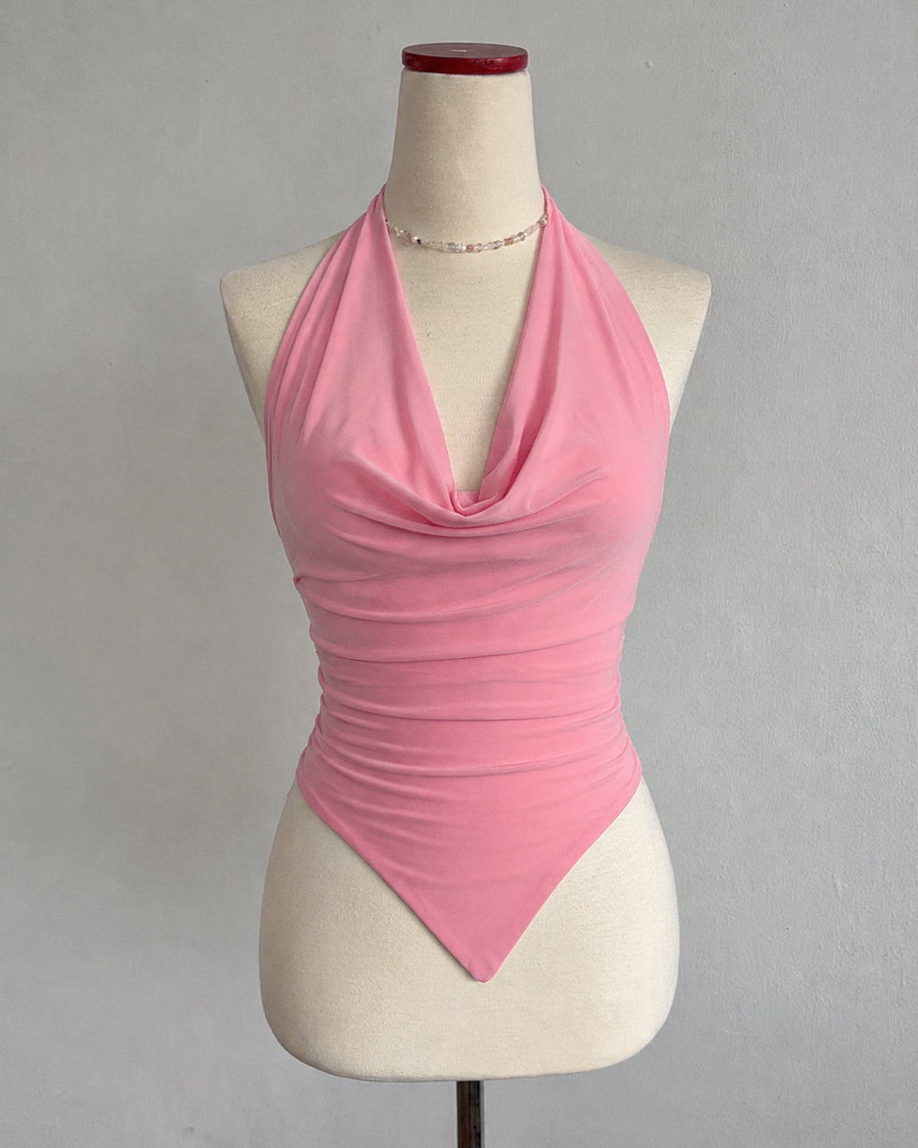 INSTANT KARMA DRAPED ASYMMETRICAL BACKLESS BLUSH PINK TOP