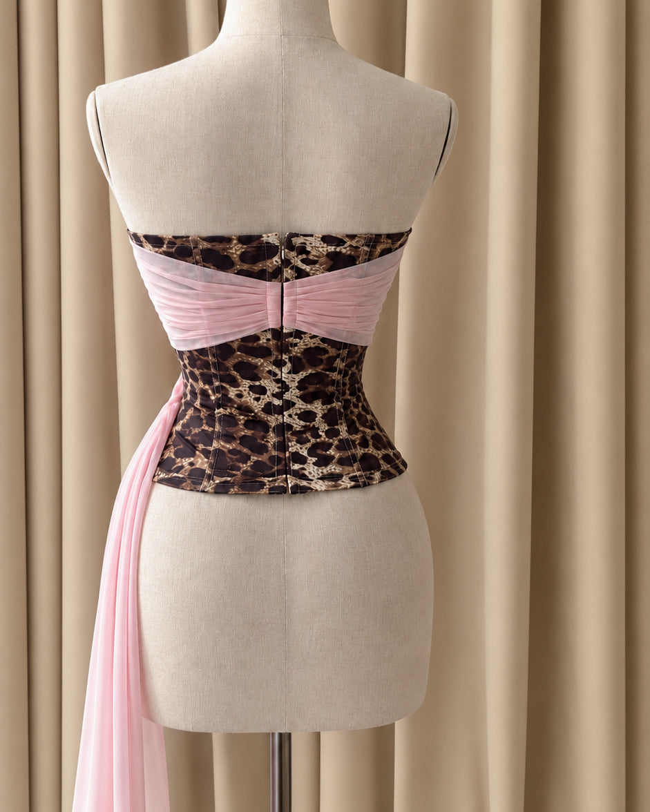 FOR THE FANS SASH DETAIL MESH BONING CORSET
