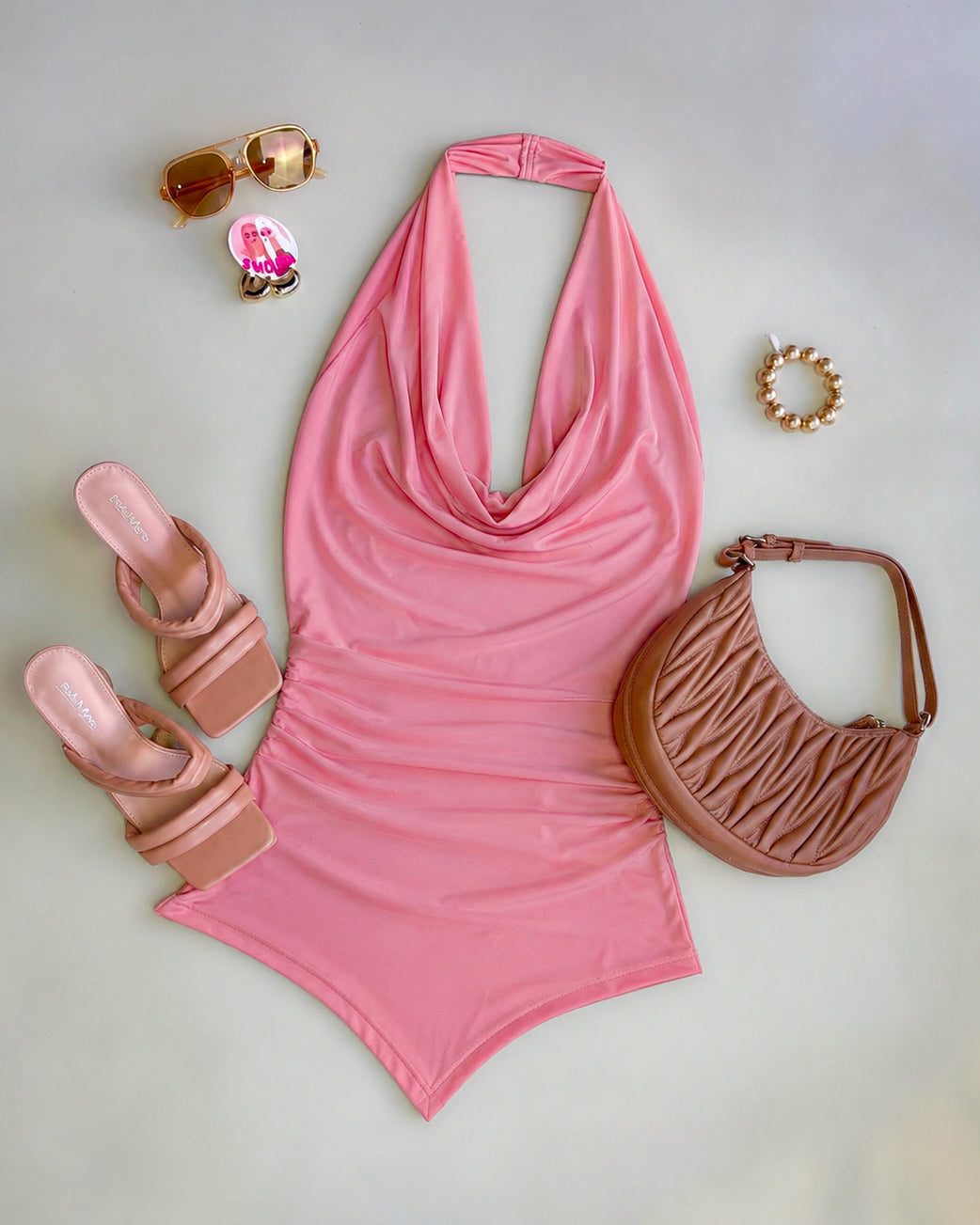 INSTANT KARMA DRAPED ASYMMETRICAL BACKLESS BLUSH PINK TOP