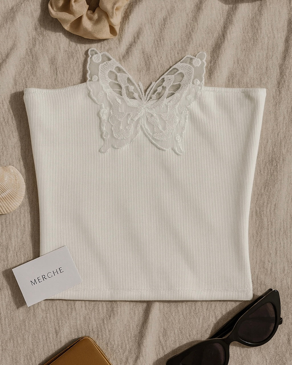 BLESSED LIFE APPLIQUE WHITE BANDEAU TOP